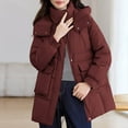 thumbnail image 5 of Women's Plus Size Quilted Jacket Casual Colored Long-Sleeved Hooded Jacket Oversized Puffer Coat(Red L), 5 of 9