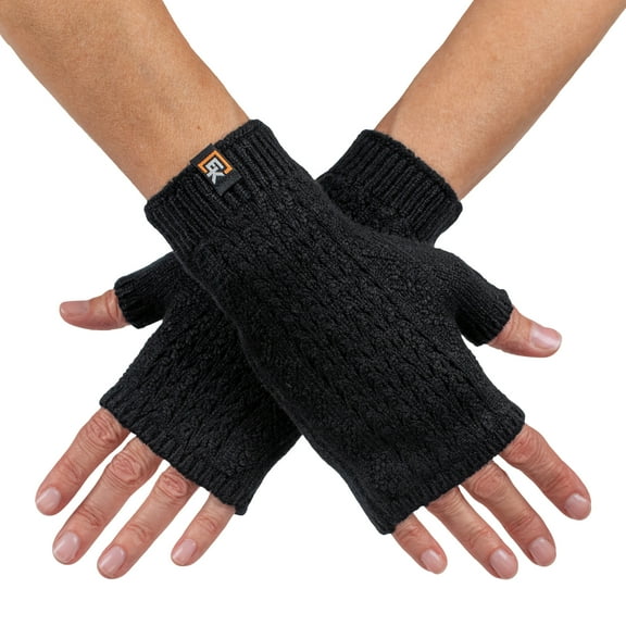 Wool Mesh Knit Fingerless Mittens - Made in the USA - Super Soft Merino Wool - Small - Black