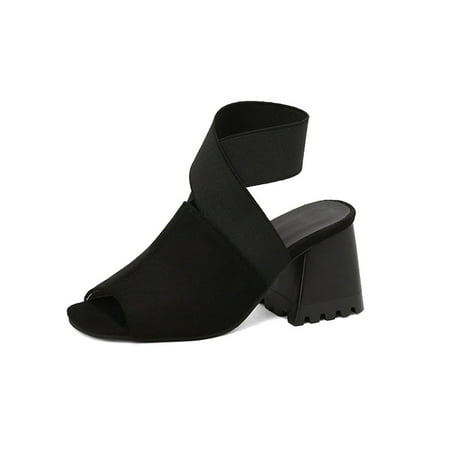 

Woobling Womens Dress Sandal Ankle Strap High Heels Summer Heeled Sandals Wedding Pumps Comfort Chunky Heel Cross-Strap Black 5.5