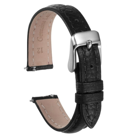 Uxcell Genuine Leather Watch Bands 12mm Flat Quick Replacement Leather Watch Strap Elegant Women Men Watch Straps Black