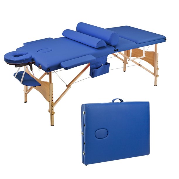 3 Sections Folding Bed Portable Beauty Massage Table Set 70CM Wide Blue