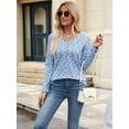 thumbnail image 4 of Womens Waffle Knit Tops V Neck Long Sleeve Shirts Dresy Casual Blouses Fall Outfits 2025 Blue XXL, 4 of 9