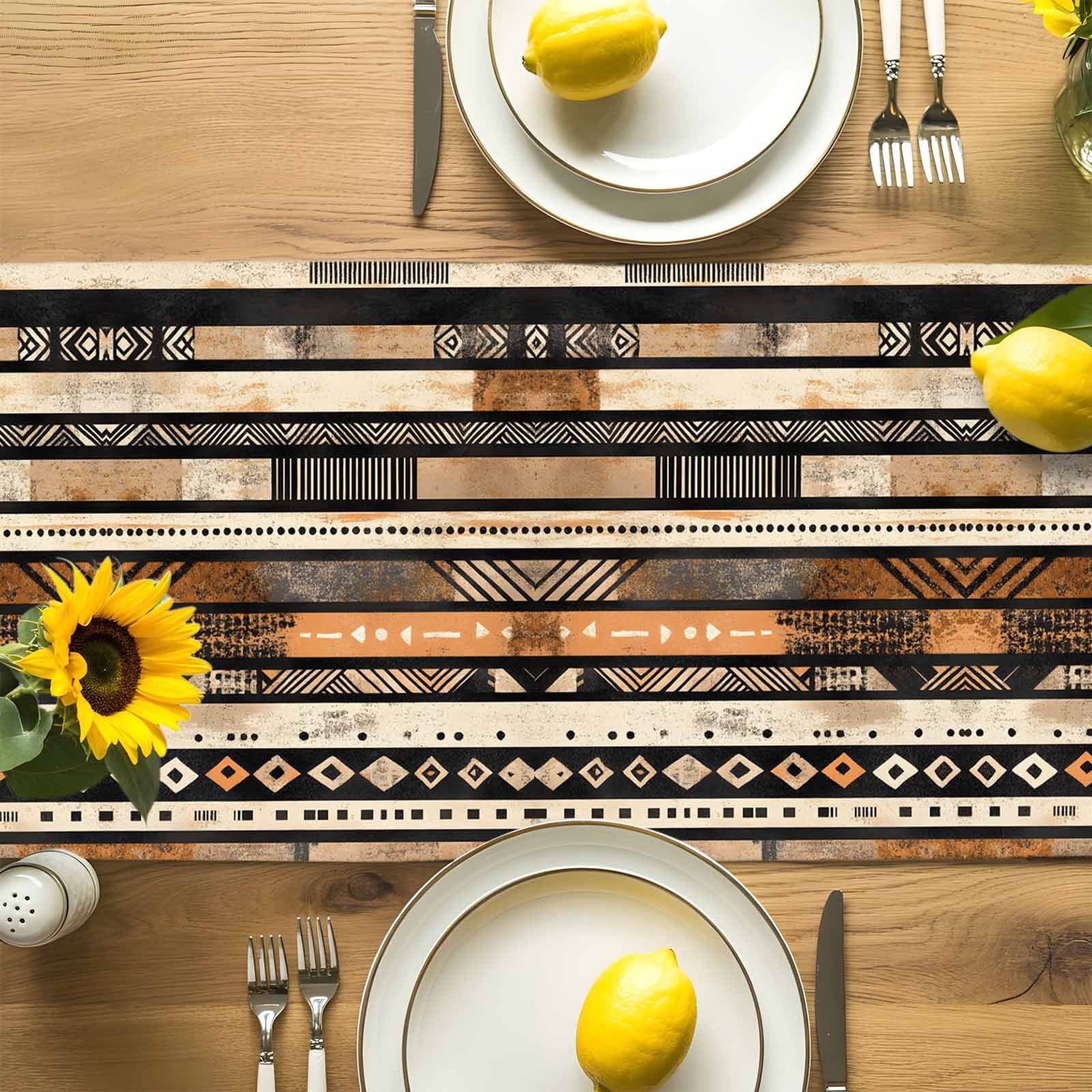 Abstract Ethnic Geometric Stripes Table Runner 90 Inches Long, Boho Tribal Totem Lines Table Runners Tabletop Scarf Kitchen Dining Tables Decoration for Home Party Indoor Outdoor