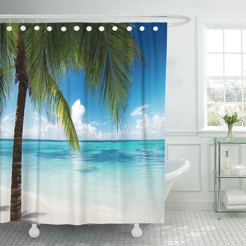 KSADK Blue Tree Palm and Beach Green Ocean Sun Island Paradise Tropical Atlantic Bay Shower