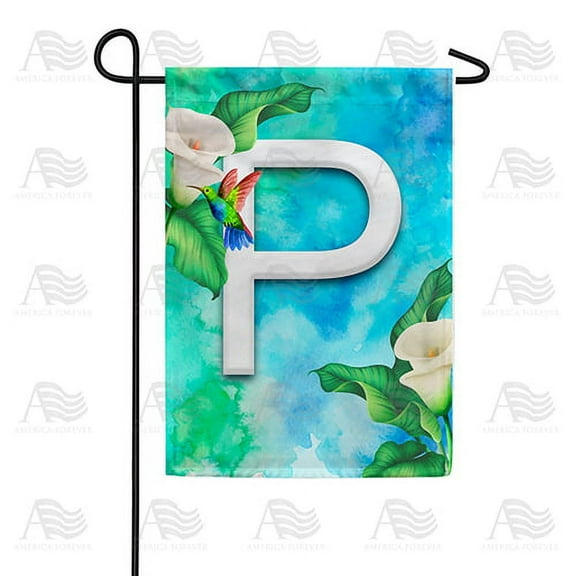 America Forever Summer Flowers Birds Monogram Garden Flag Letter P 12.5 x 18 inches Hummingbird Calla Lily Spring Floral Double Sided Vertical Outdoor Yard Lawn Decorative White Floral Garden Flag