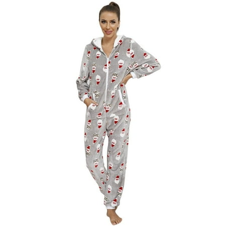 

Winter Womens Plush Christmas Pajama Set Flannel Hooded Sleepwear Zipper Nightwear Santa Claus Fleece Soft Pjs Loungewear Sets
