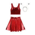 thumbnail image 5 of Zaldita Women Alien Costume Metallic Crop Tank Top Pleated Skirt with Headband Rave Outfit Halloween Red M, 5 of 6