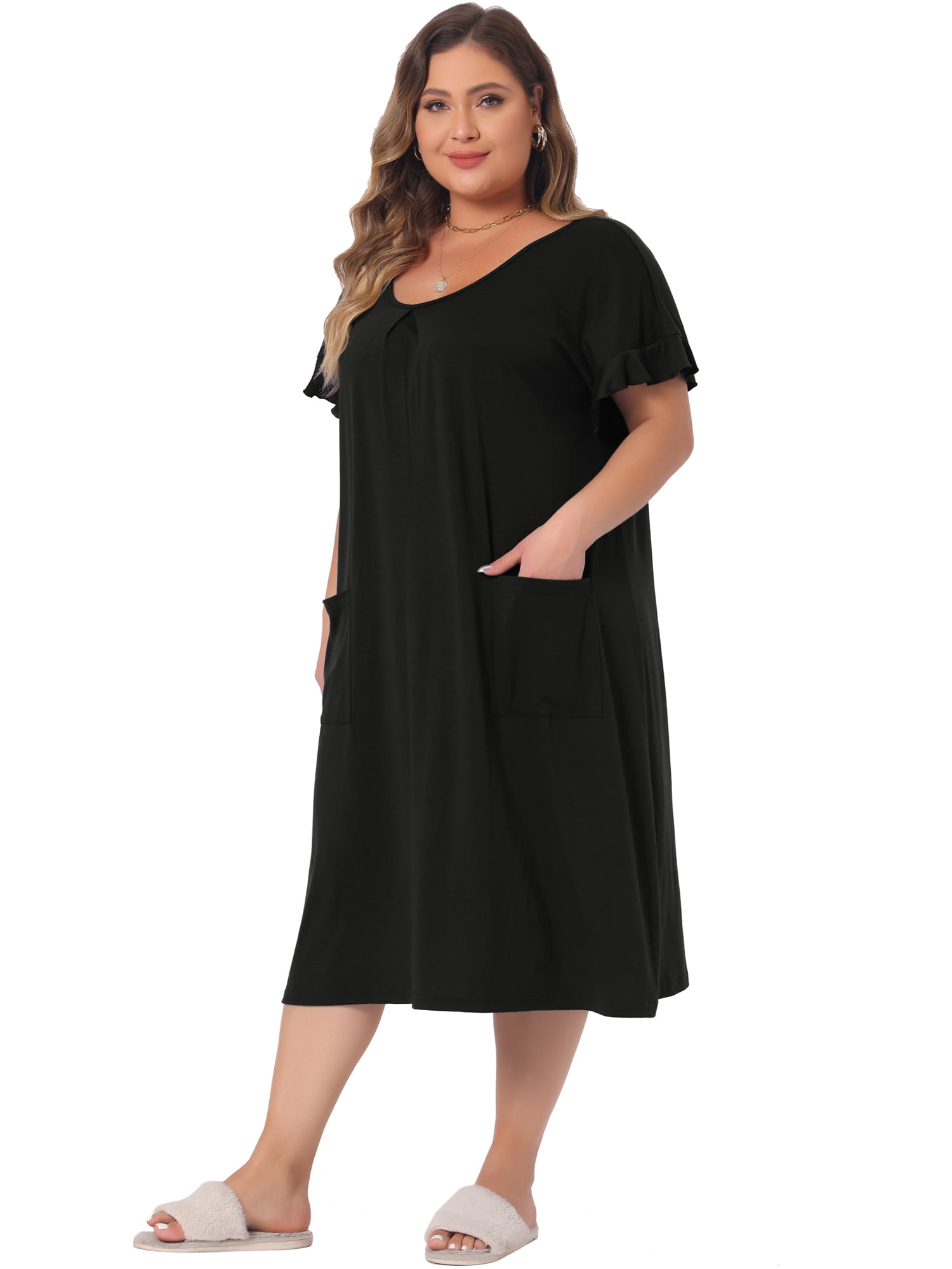 DARING DIVA Women's Plus Nightgown Short Sleeve Round Neck Soft Nightshirt 4X Black