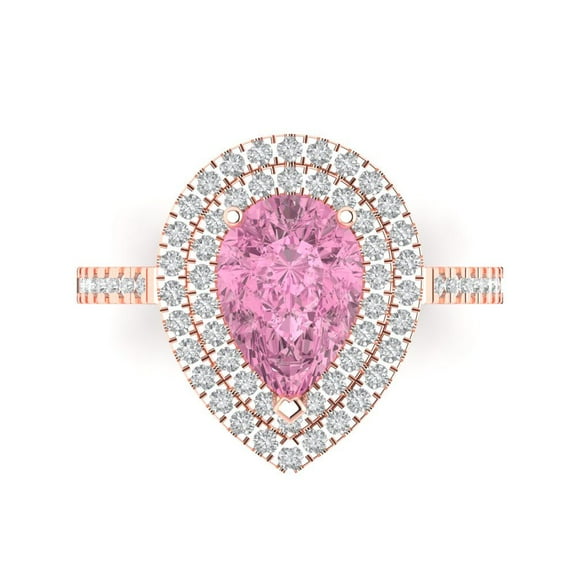 Halo Engagement Ring for Women - 2.48ct Simulated Pink Diamond in 14K Rose Gold Promise Ring