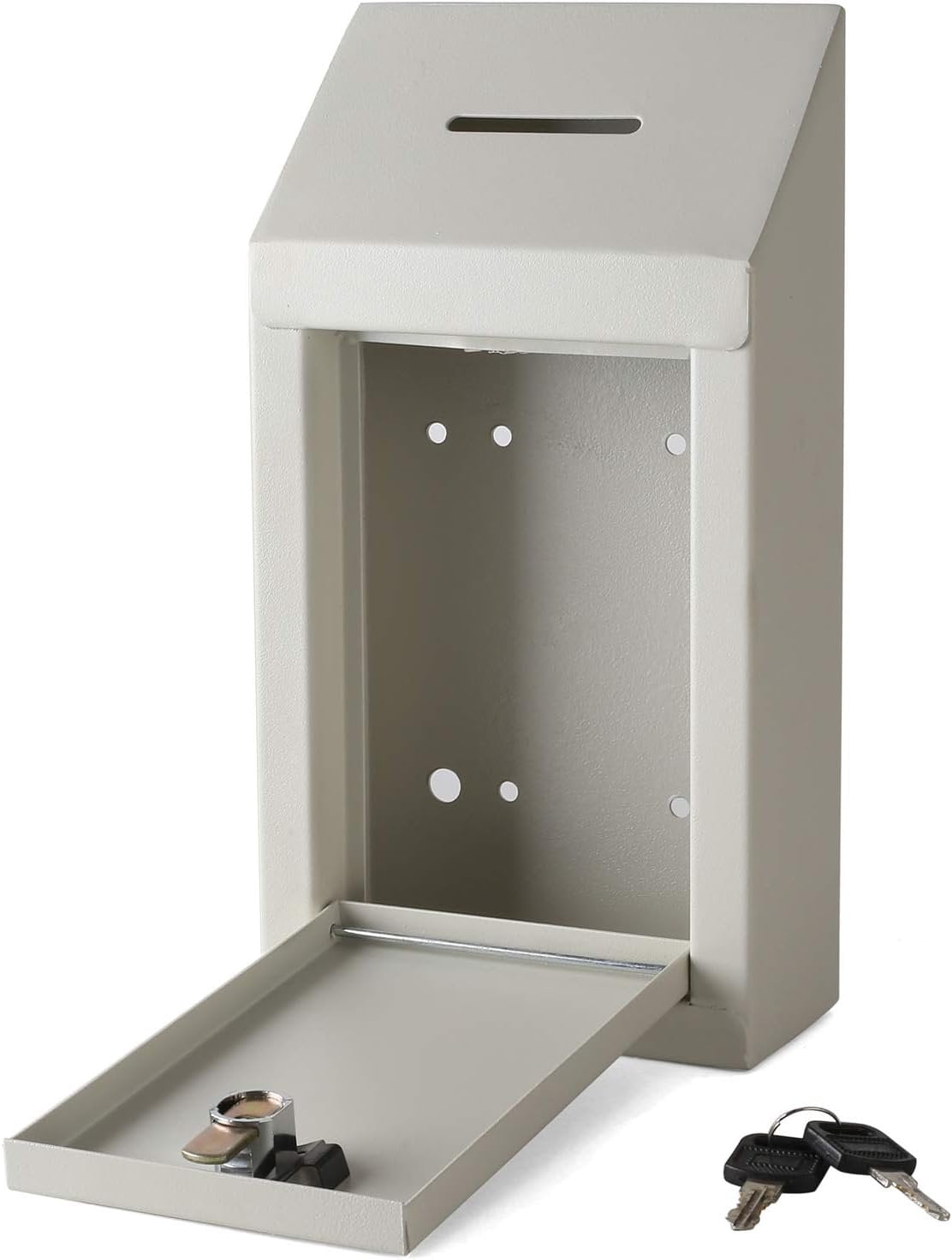My Charity Boxes Metal Wall Mount Lock with Keys Donation Box, Keys, 10"x 6"x 2.5", Off White