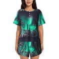 thumbnail image 1 of Xecao Northern Lights 2 Pattern Women's Short Sleeve Pajama Set Soft Sleepwear Lounge Set with Button Front Top and Drawstring Shorts with Pockets-4X-Large, 1 of 6