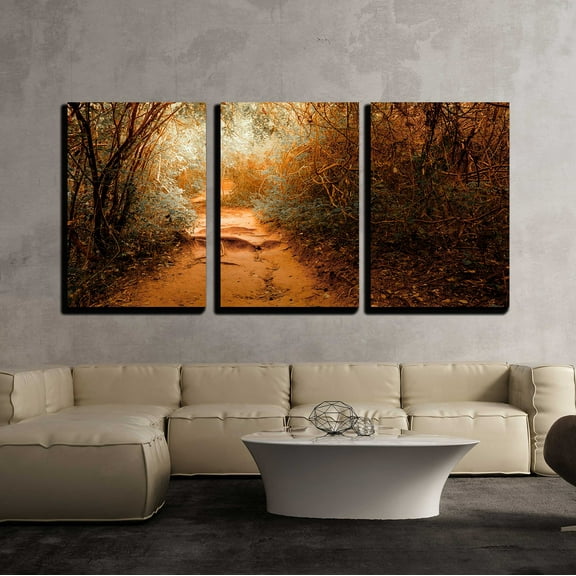 wall26 - 3 Piece Canvas Wall Art - Surreal Colors of Fantasy Landscape at Tropical Jungle Forest - Modern Home Art Stretched and Framed Ready to Hang - 16"x24"x3 Panels