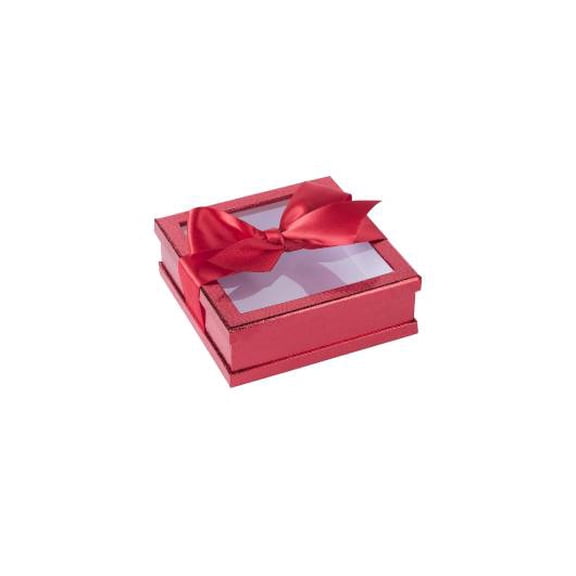 Clear Window Gift Boxes Red 6" X 6" X 2" 6 Pack With Ribbon