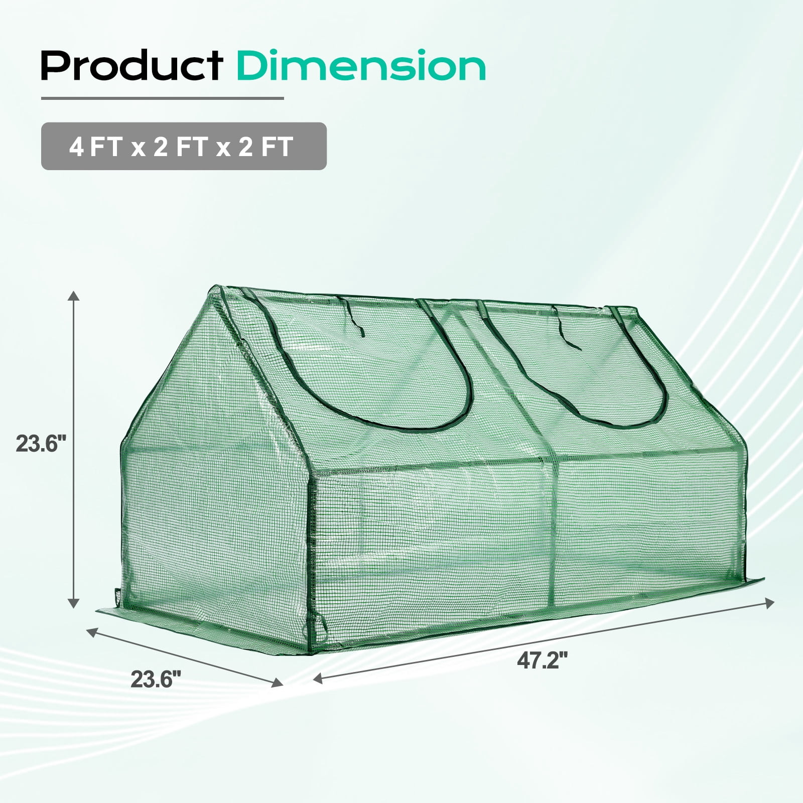BPS Mini Greenhouse with 2 Zipper Doors, Portable Garden Greenhouse with Roll-up Zipper Doors, UV-Protected for Indoor Outdoor Plants and Herbs, 4'x2'x2', Green