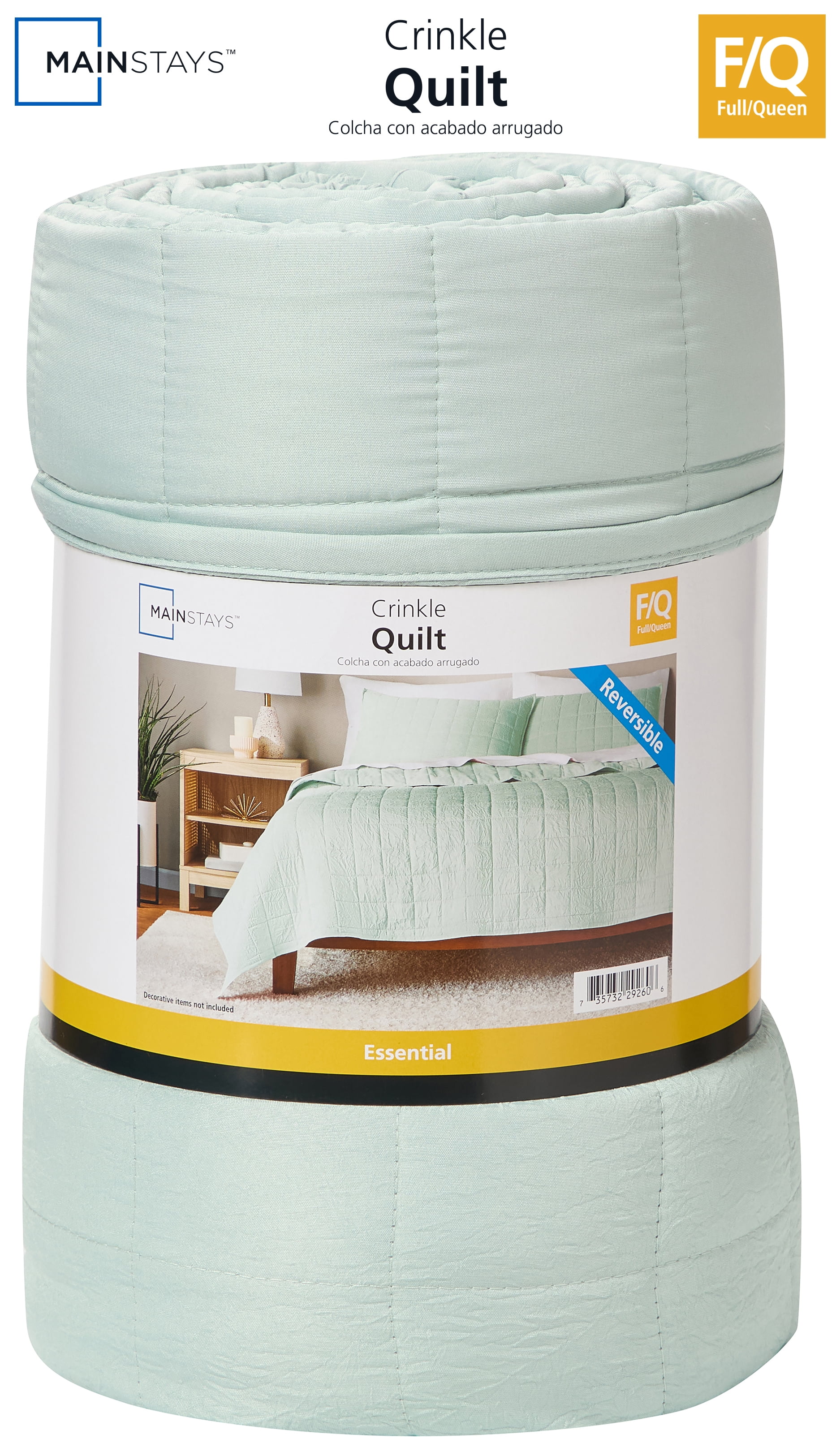 Mainstays Crinkle Quilt, Full/Queen, Light Green, Soft Wash Microfiber Bedding