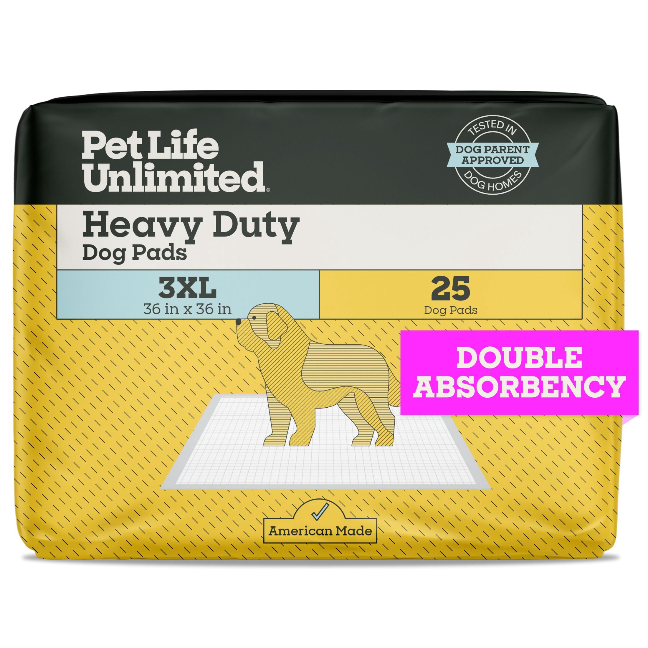 (4 pack) Pet Life Unlimited Dog Pads, Heavy Duty, 3XL, 36" x 36", 25ct