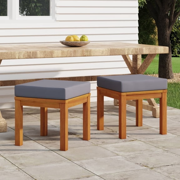 vidaXL 3028322 Patio Stools with Cushions Ottoman Seating 2 Pcs Solid Wood Acacia
