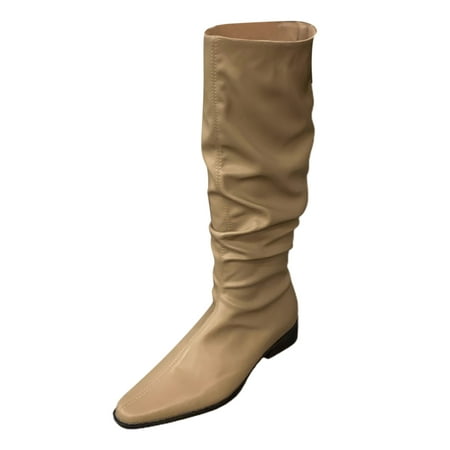 

Cathalem Women s Keen-High Boots Female Shoes Adult Knee High Boots Women No Heel foreign Trade Large Pointed Flat Bottomed Long Womens Knee High Riding Boots Wide Calf (Khaki 9)