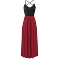 thumbnail image 1 of Fridja Womens Splicing O-Nack Casual Sling Backless Solid Halter Mid-Calf Dress, 1 of 3