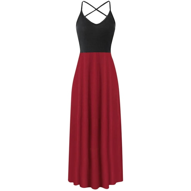 Fridja Womens Épissage O-Nack Casual Fronde Dos Nu Solide Licol Mi-Mollet Robe