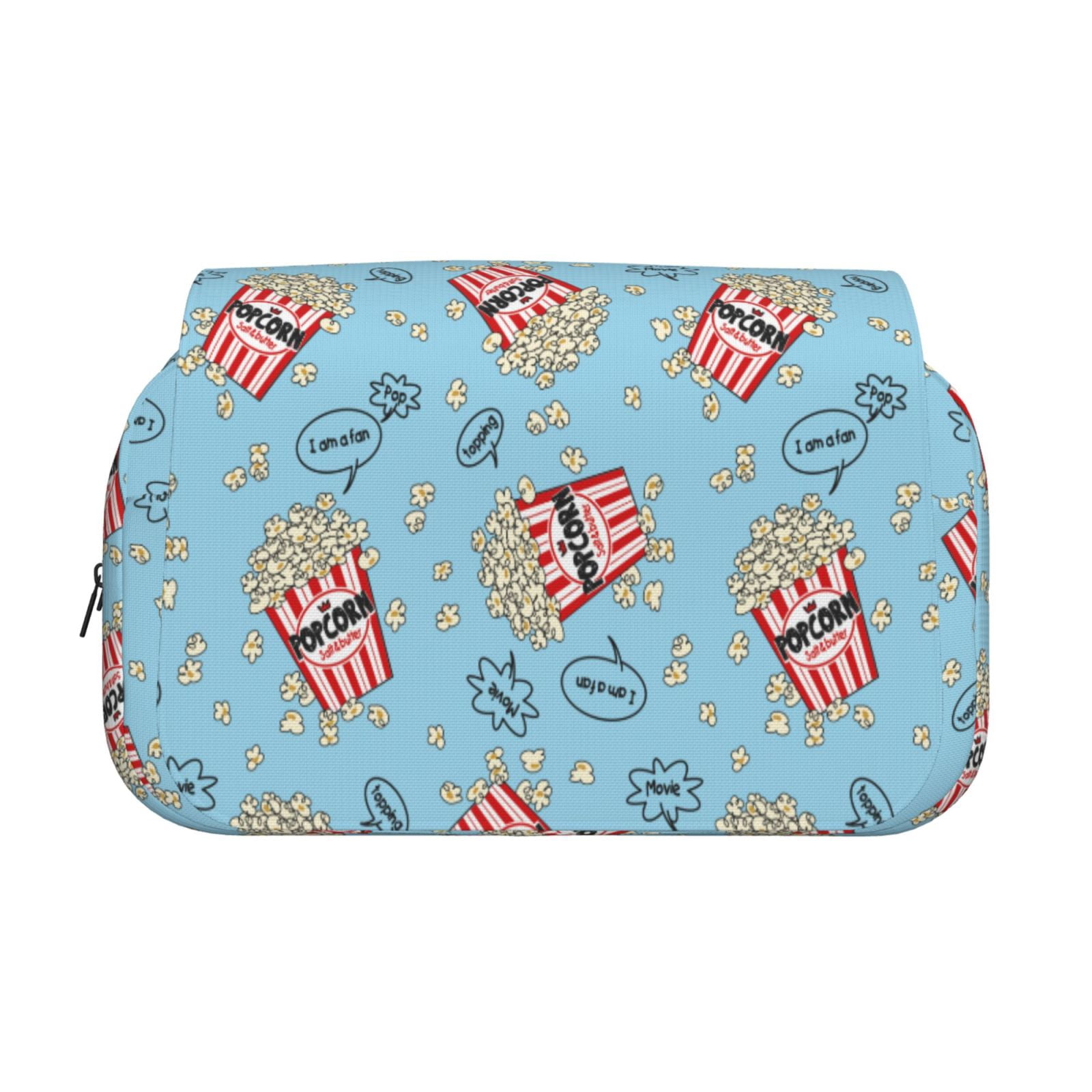 Rateoe I Am A Fan Popcorn Pattern Double Clamshell Pen Case, Storage Organizer with Two Zipper Compartments– Holds Up to 50 Pencils & Pens