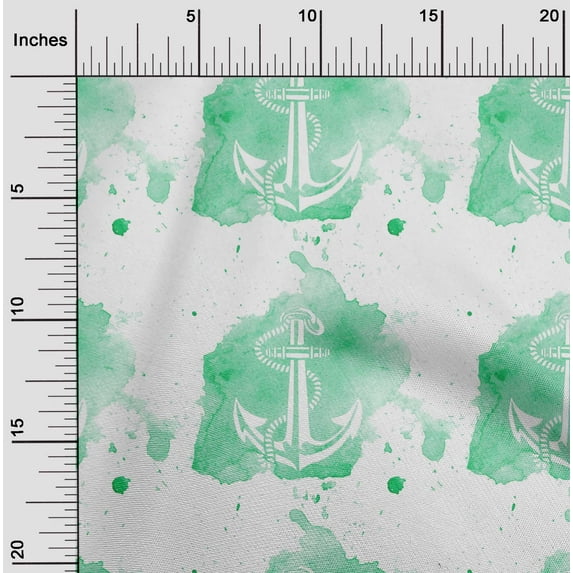 oneOone Cotton Poplin Mint Green Fabric Texture & Anchor Hook Watercolor Craft Projects Decor Fabric Printed By The Yard 56 Inch Wide
