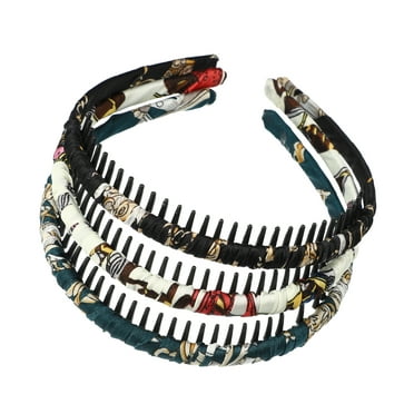Vocoste 3 Pcs Teeth Comb Floral Headbands Tooth Comb Hair Hoop for Women Non-Slip Green Beige Black
