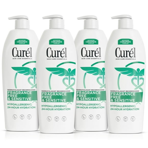 Curel Lotion Sans Parfum, Lotion Hypoallergénique pour Peau Sèche, Recommandée par les Dermatologues, 20 Oz, Lot de 4