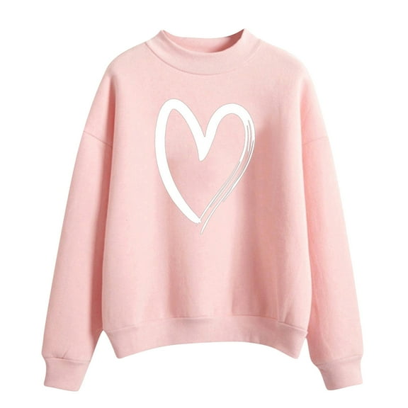 Bibifish Womens Hoodies Heart Graphic Hooded Sweatshirts Half Turtleneck Long Sleeve Soft Loose Fit Casual Daily Streetwear Dating Outings Pullover