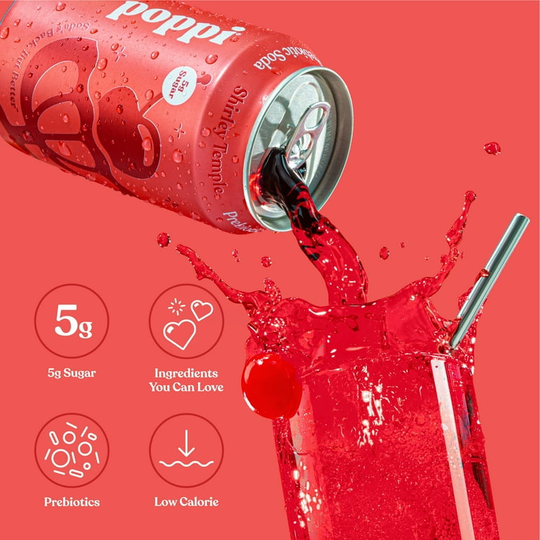 poppi, Prebiotic Soda, 12 pack Shirley Temple cans, Refreshing