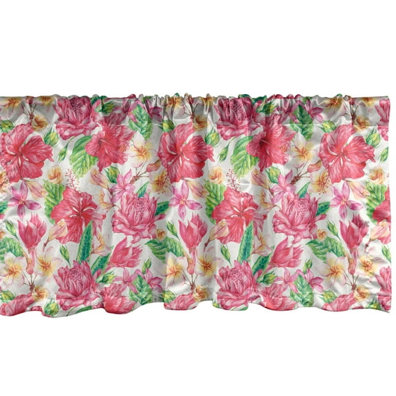 Ambesonne Hibiscus Window Valance, Summer Tropical Flowers, 54" X 12", Pink Jade Green White