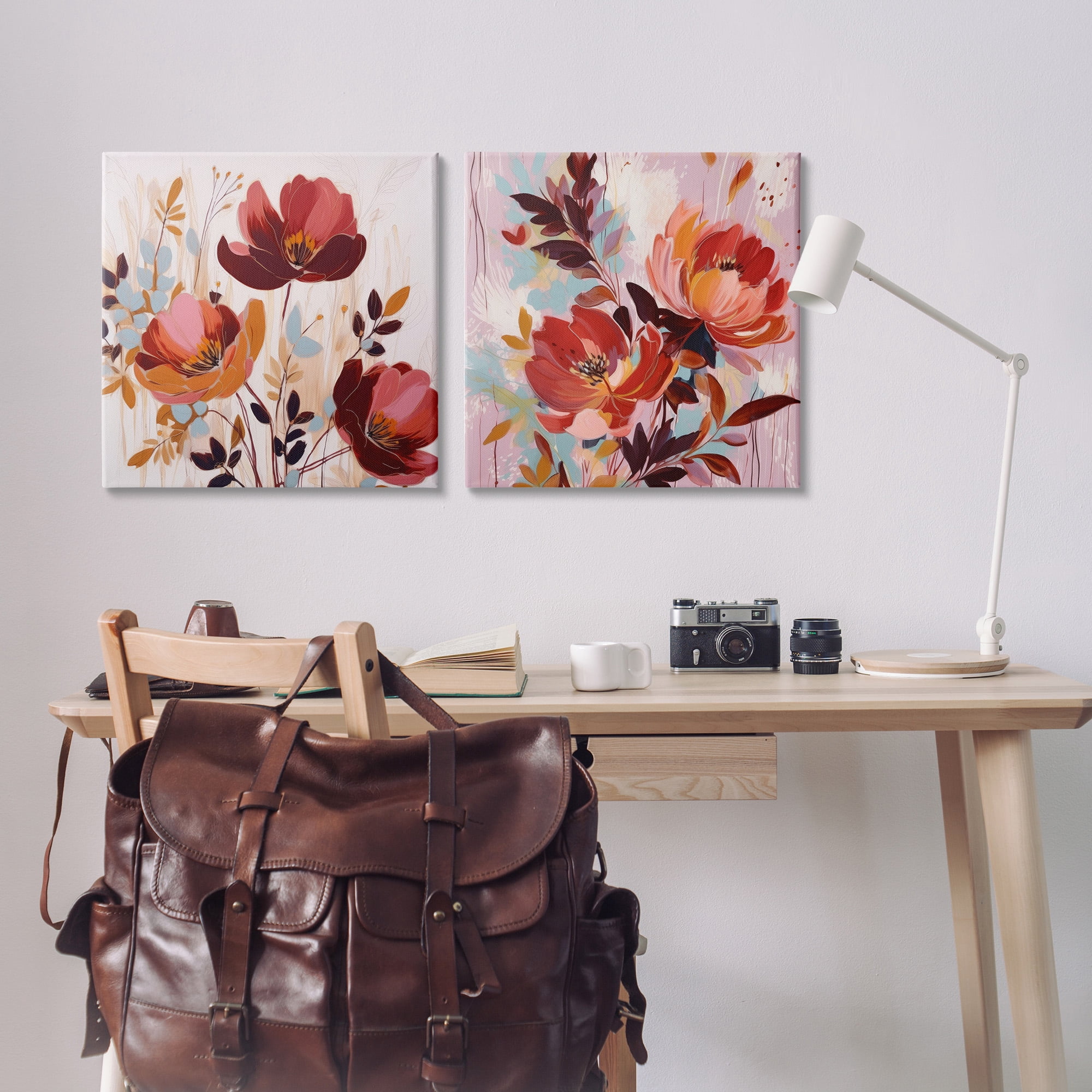 Stupell Industries Red Modern Flowers Botanical & Floral Painting Gallery Wrapped Canvas Art Print Wall Art, 24 x 24, Set of 2
