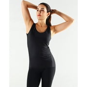 NELEUS Womens Workout Compression Tank Top with Built in Bra V Neck Sleeveless Shirts 3 Pack,Black+Gray+Navy Blue,US Size L