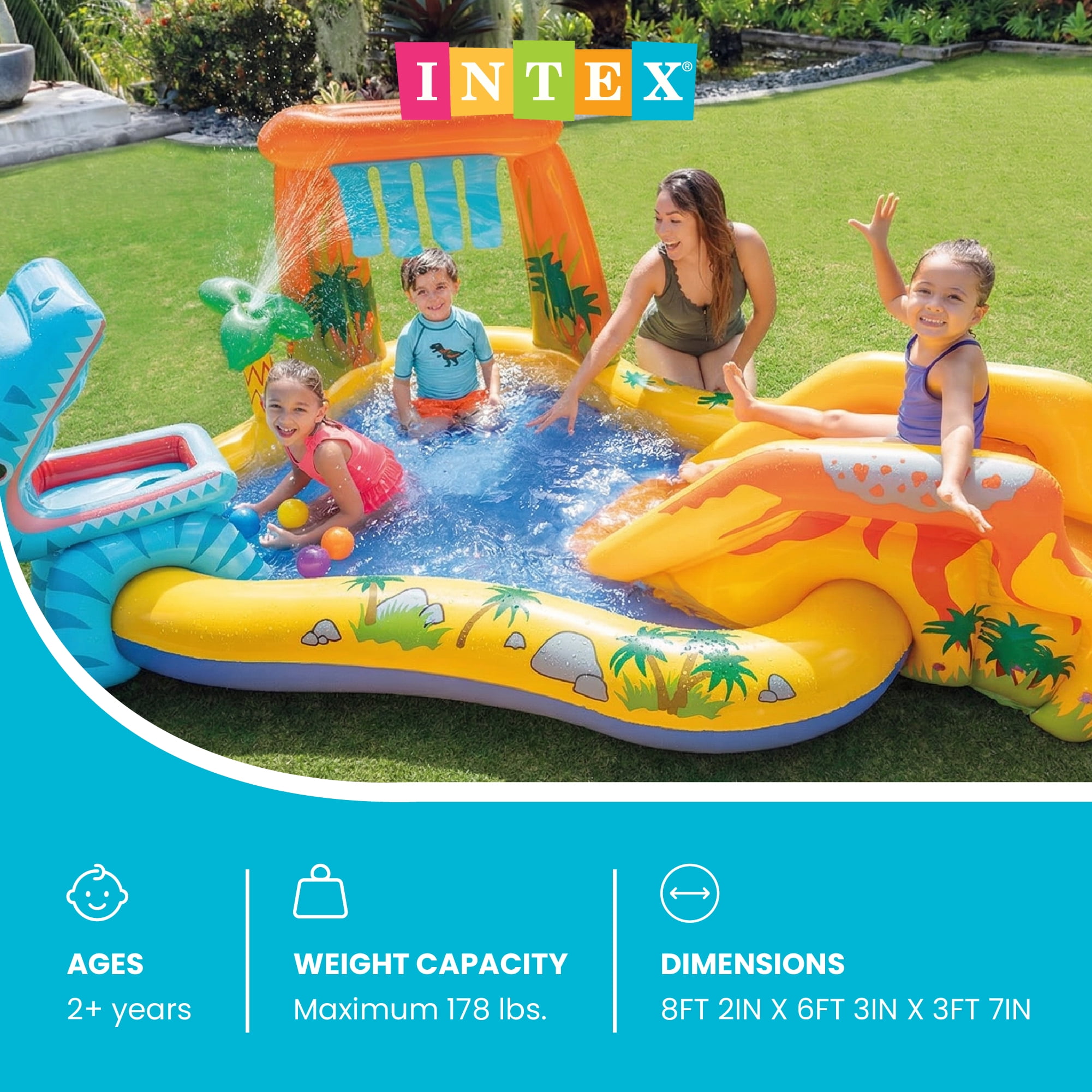 Intex Inflatable Kids Dinosaur Play Center Outdoor Water Park Pool w/ Slide