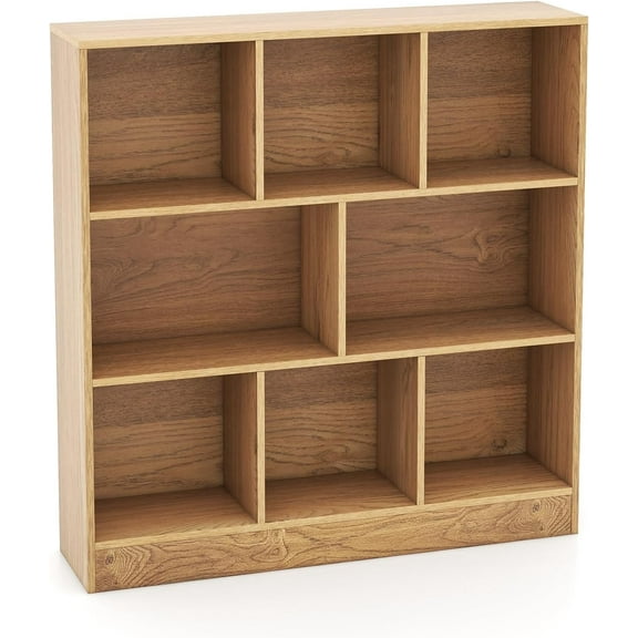 TYUIOP Bookcase, Freestanding Bookshelf Compartments, Modern Display Cabinet, Wood Cubby Storage Organizer for Living Room, Bedroom, Natural. Natural 39.5" x 9.5" x 41"