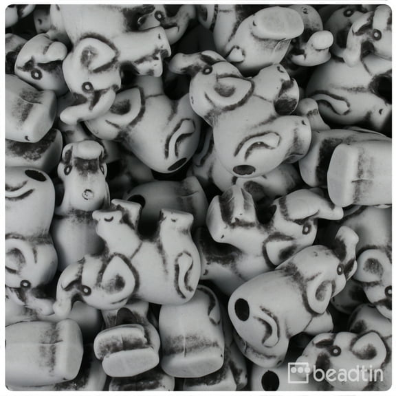 BeadTin Grey Antique 25mm Elephant Pony Beads (24pcs)