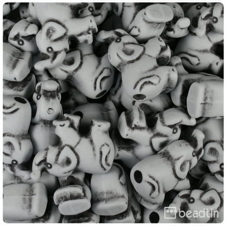 Grey Pony - BeadTin Grey Antique 25mm Elephant Pony Beads (24pcs)