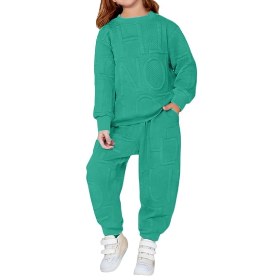 CPNG Toddler Teens Kids Girls Boys Sweatsuit 2 Piece Set Solid Color Sweatsuits Pullover Sweatshirts and Jogger Sweatpants Sweat Set(Mint Green,18-24 Months)