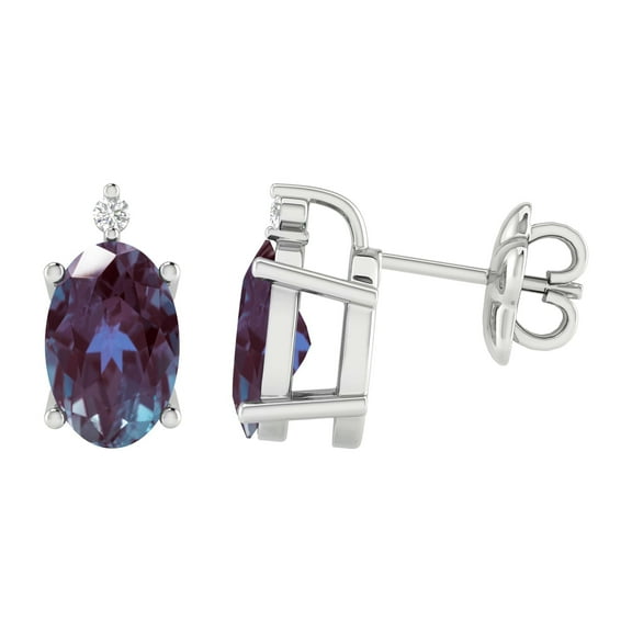 V3 Jewelry® 925 Sterling Silver with Color Changing Alexandrite and White Diamond Stud Earrings