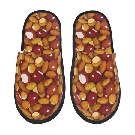 

Fuzoiu Almond Nuts Print Unisex Furry Slippers Plush Indoor Shoes Trendy House Slippers Anti-Skid EVA Sole House Shoes for Home Office and Travel -Medium