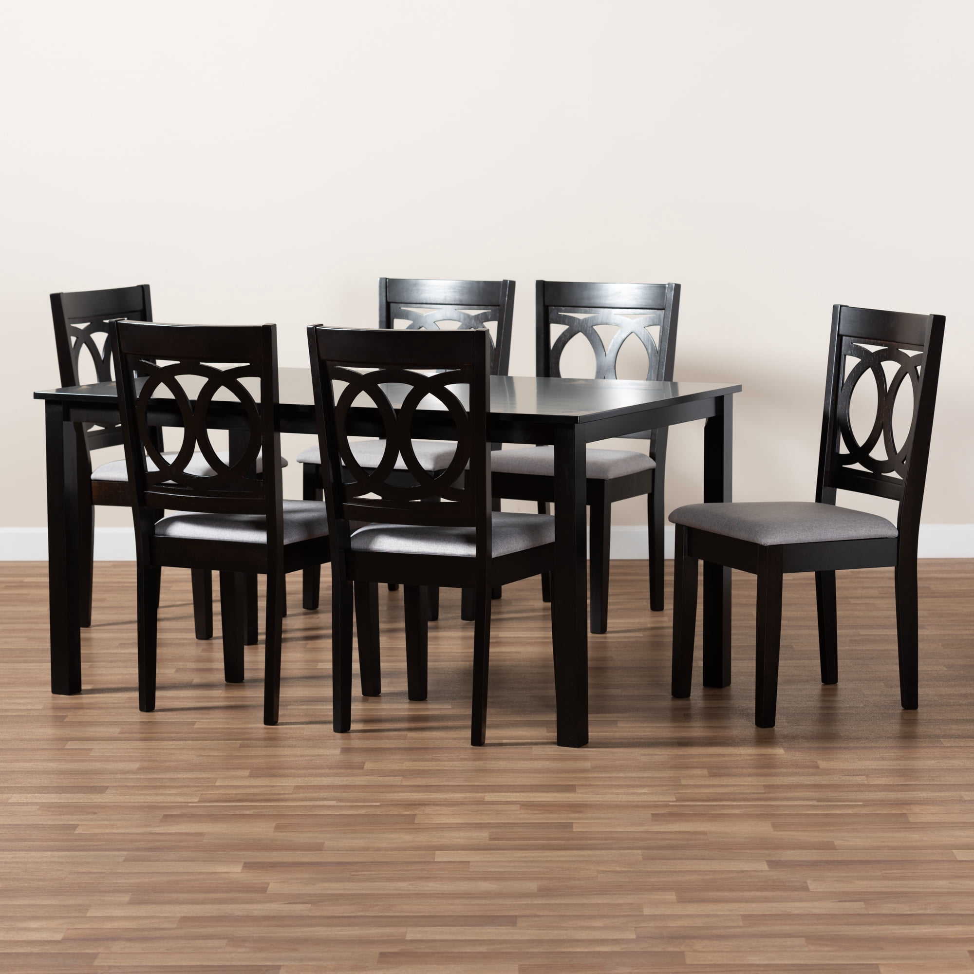 Baxton Studio Lenoir Modern and Contemporary Grey Fabric Upholstered Espresso Brown Finished Wood 7-Piece Dining Set