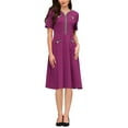 thumbnail image 2 of INSPIRE CHIC Women's Tweed Trim Dress with Pockets V Neck Short Sleeve A-Line Dress 2XL Purple Red, 2 of 5