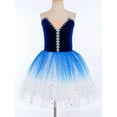 thumbnail image 3 of Haitryli Kids Girls Sparkly Strap Ballet Skirted Leotard Dance Tutu Dress Ballerina Performance Outfit and Headwear Blue 9-10, 3 of 6