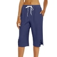 thumbnail image 4 of HKYNLAG Capri Pants for Women Petite Pull On Knee Length Cotton Linen Capris Summer Straight Leg Loose Beach Shorts with Pockets Royal Blue S, 4 of 7