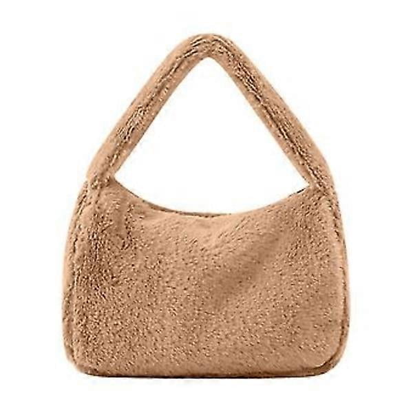 Women's Plush Tote Bag Simple Shoulder Bag Armpit Bag Large Capacity Casual Handbag Khaki One Size