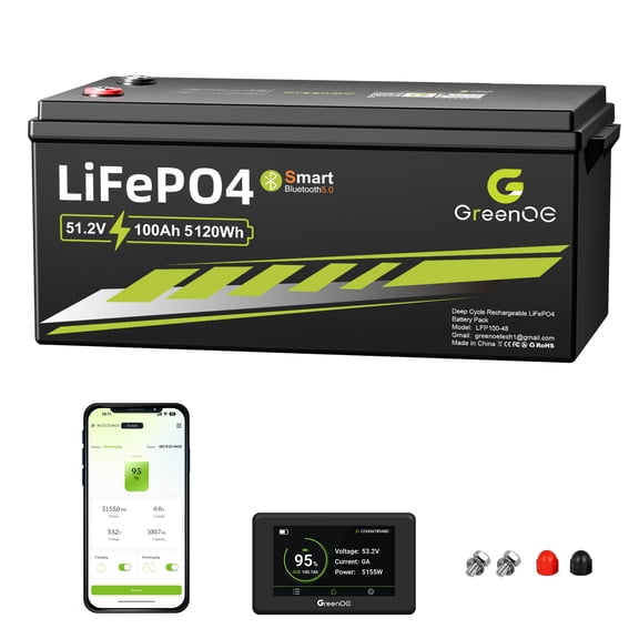 GreenOE 48V 100Ah Lithium Golf Cart Battery, Lifepo4 Battery with Built in 200A Bluetooth BMS, 5.12kWh 48V Lithium Golf Cart Battery with 10.24kW Output, 1000A Peak Current for Golf Cart, Trolling