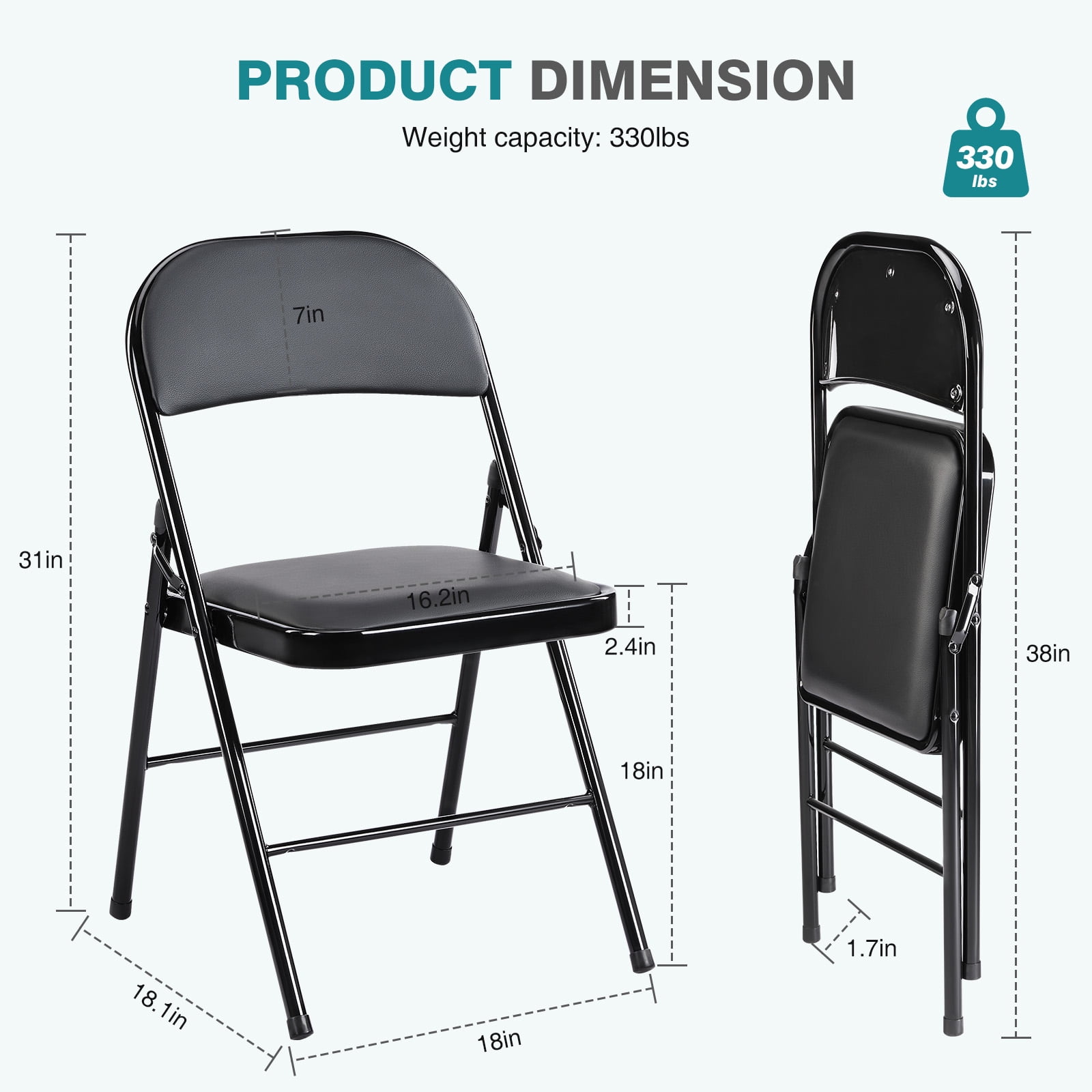 Gianna 2-Pack Folding Chairs, Dining Chairs with Cushioned Seat and Back for Indoor or Outdoor Use, Home, Office, Events & Parties