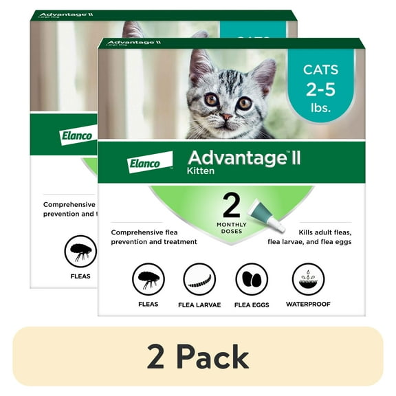 (2 pack) Advantage II Vet-Recommended Flea Prevention for Kittens & Cats 2-5 lbs, 2-Monthly Treatments