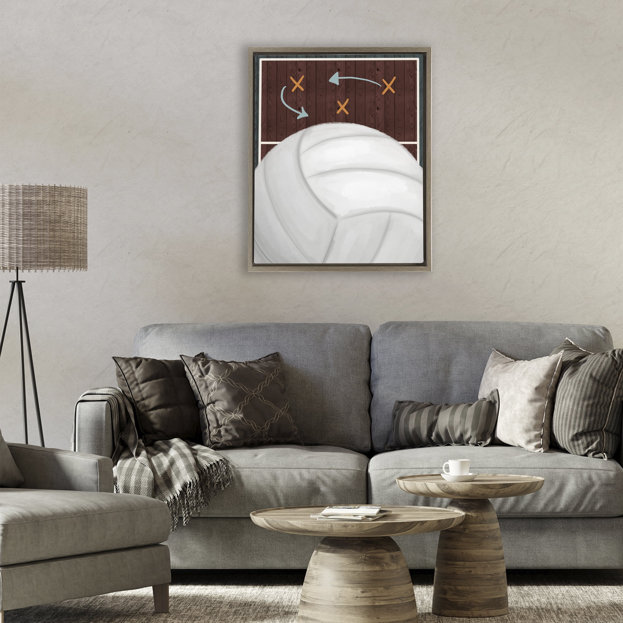 Stupell Industries Volleyball Court Tactics Brown Framed Floater Canvas Wall Art, design by Jennifer Stith