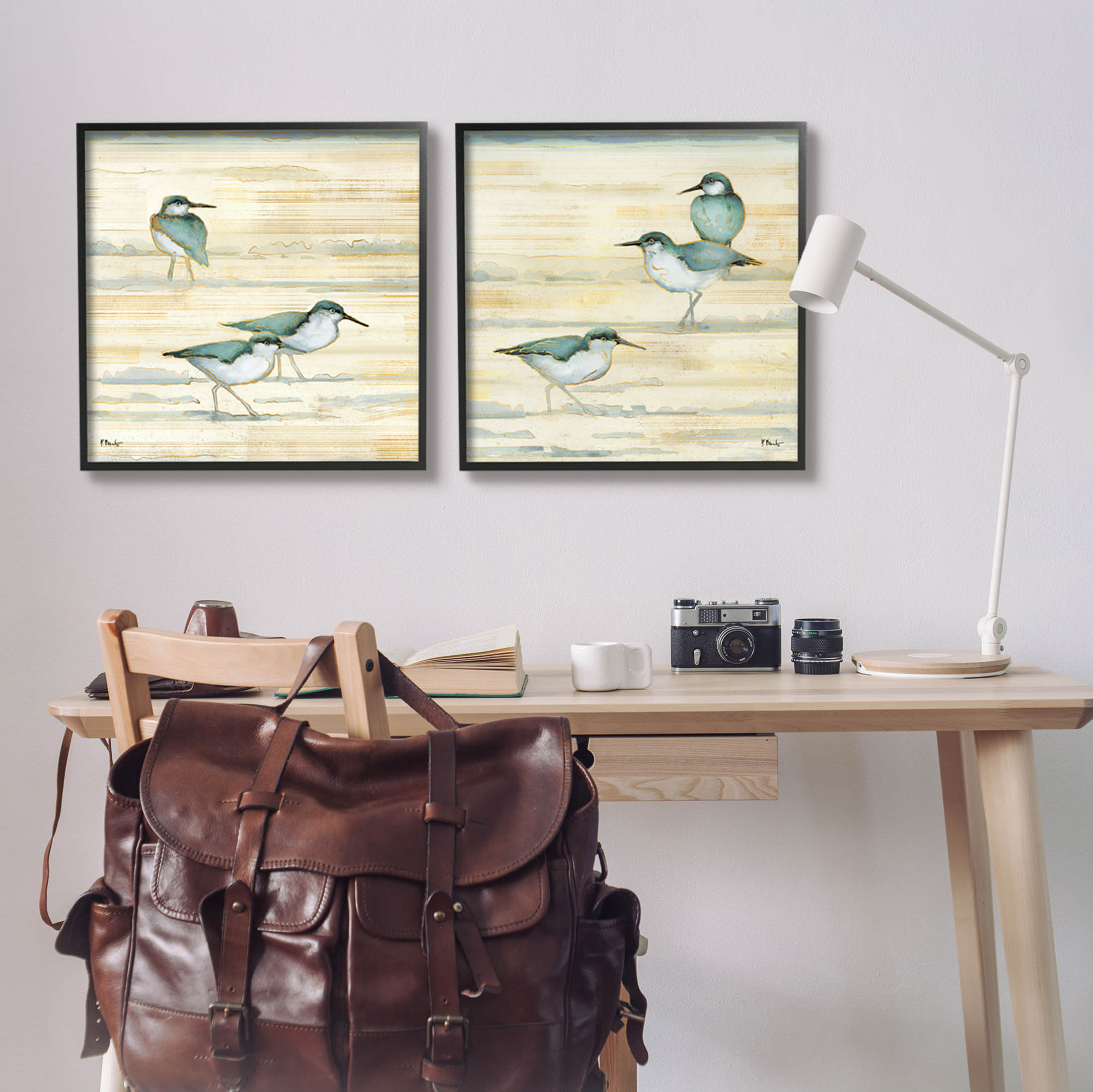 Stupell Industries Sandpipers Abstract Water Shoreline Painting Black Framed Art Print Wall Art, Set of 2, Design by Paul Brent